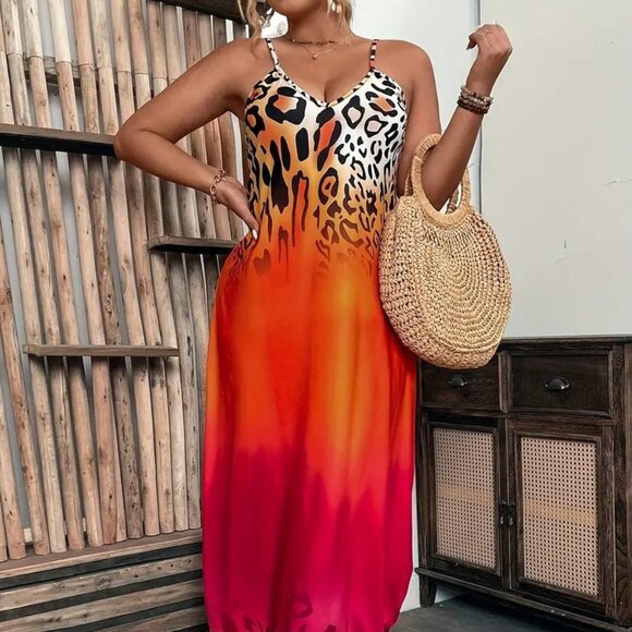 Women Plus Size Elegant Slingback Colorblock Summer Vacation Long Maxi Dress 18W - Picture 3 of 12